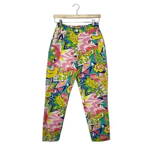 Pantalones de mezclilla vintage Louis Feraud con estampado artístico floral talla US 8 UK 12 coloridos - Imagen 1 de 7