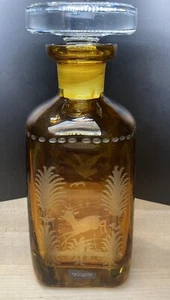 Vintage Made In West Germany Etched Ember Color Decanter With Woods Scene  - Picture 1 of 11