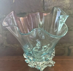 Vintage Murano Art Glass sommerso Vase Rostrato Base Ruffled handkerchief Signed - Picture 1 of 13