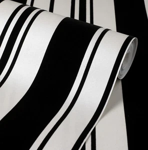 Exclusive Flock Stripe Wallpaper Velvet Black Cream 44007 - Picture 1 of 2