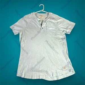 Lucky Brand Mens Size M Henley Baby Blue Collarless Button Short Sleeve T-shirt - Picture 1 of 9