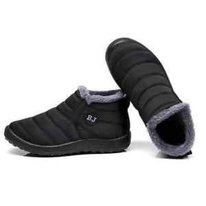 Womens Waterproof Winter Snow Ankle Boots Fur Lined Slip On Black Shoes Size 8 - Picture 1 of 6