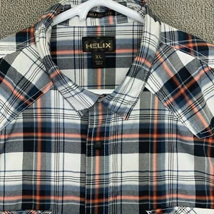 Helix Shirt Mens XL Athletic Fit Black Red White Plaid Snap Up Long Sleeve - Picture 1 of 14