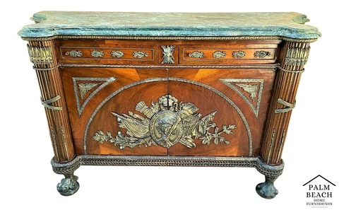 Mahogany Ormolu Mounted French Regency Style Marble Top Sideboard Dry Bar Cover