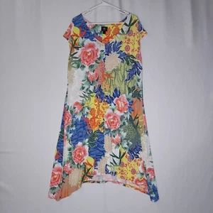 JM Collection Midi Dress XL Multicolor Bold Floral Stretch Cap Sleeve V-Neck - Picture 1 of 9
