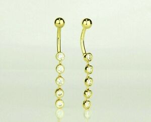 Solid 14k Yellow or White Gold Belly Button Dangle CZ Bezel Barbel Bar Ring