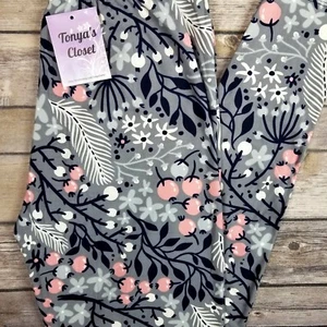 EXTRA PLUS Blumen Leggings dunkelblau rosa grau weiß butterweich kurvig 16-24 - Bild 1 von 5