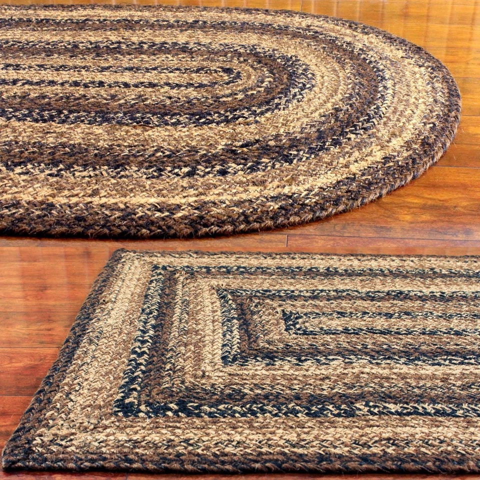 Cappuccino Braided Area Rug By IHF Rugs. Oval & Rectangle. Many Sizes. Black/Tan - Image 1 of 4