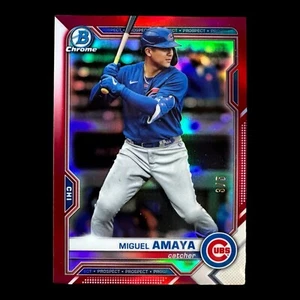 2021 Bowman Chrome Prospect Miguel Amaya Red Refractor #/5 ~ Cubs - Picture 1 of 3