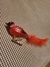 Vntg Christmas Ornament Blown Glass Clip-on Red Cardinal Bird Feather Tail