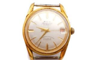 Vintage Rox Immortal Watch Mens Gold Tone White Dial 21 Jewel Date Working