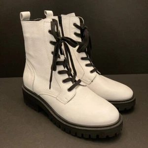 Crown Vintage Combat Boot White Leather Womens 10 M Side Zip Lace Up - Picture 1 of 12