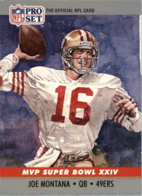Tarjeta de fútbol americano 1990 Pro Set Super Bowl Jugador Más Valioso #24 Joe Montana San Francisco 49ers Foto 1 de 2
