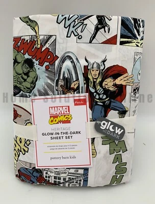 Juego de sábanas Pottery Barn Kids Marvel Heritage de algodón brillante en la oscuridad multi completo #R21 Foto 1 de 4
