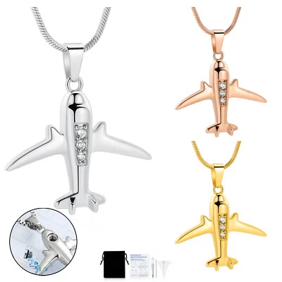 Collar de urna de cremación de avión para cenizas mujeres hombres recuerdo conmemorativo de cristal Foto 1 de 4