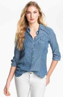Brand New Women's Medium Splendid Ditsy Polka Dot Chambray Button Down - Image 1 of 4