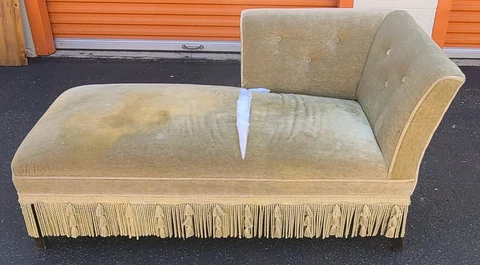 Beautiful Antique Fainting Chaise Couch - UNIQUE PIECE - LONG FRINGE - NEEDS TLC Cover