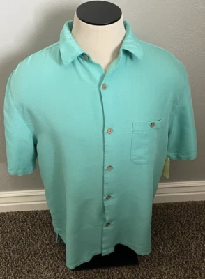 NEW! Joe Marlin Mens Size XL Short Sleeve Button Up Shirt Teal Blue Rayon Blend - Image 1 of 4