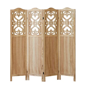 4 Panel Room Divider Wood Carved Room Dividers and Folding Privacy Screens - Picture 1 of 9