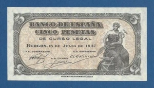ESPAÑA // SPAIN -- 5 PESETAS ( 1937 ) -- UNC -- SERIE C -- PICK 106a . - Picture 1 of 2