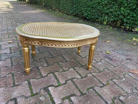 1950's French Louis XVI Style Coffee Table From Beech With Cane Top Cover
