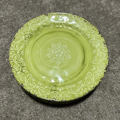 Cynthia Rowley Melamine Dinner Plates Medallion Scroll Lime Green 11” Set Of 6 - Image 1 of 3
