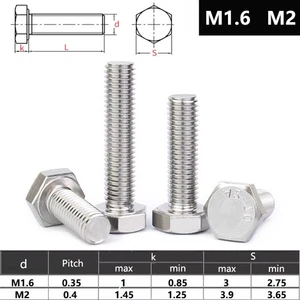 M2 Sechskantschraube Edelstahl A2 V2A Vollgewinde Maschinen Schrauben DIN933 - Picture 1 of 6