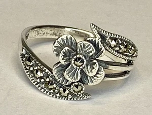 Vintage Sterling Silber 925 Blume Markasit Wickelring Größe 5,25 - Bild 1 von 16