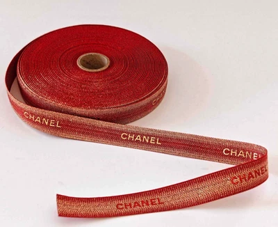 (4,90/m) CHANEL-Geschenkband Stoff-Rouge Rot Gold Luxus Deko-Druck beidseitig - Bild 1 von 2