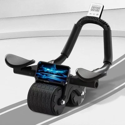 PQEERT 2024 New Ab Roller Wheel with Timer & Knee Mat,Automatic Rebound Black