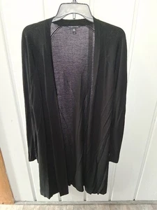Eileen Fisher 100% Superfine Merino Wool Open Front Cardigan Sweater Sz L Black - Picture 1 of 5