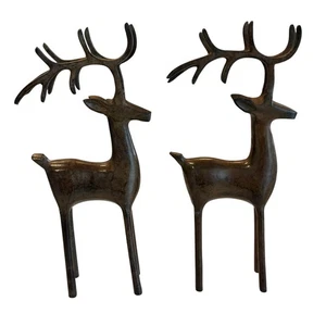 MCM Deer Reindeer Brown Bronze Color 11in Metal Statue Figurine Set of 2 Vintage - Picture 1 of 9