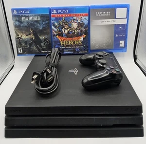 Sony PlayStation 4 Pro 1tb Black Console - With 1 Controller, 3 Games And Cables - Picture 1 of 18