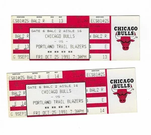 Chicago Bulls vs Portland Trailblazers Unused Basketball Tickets 10/25/1991 - Picture 1 of 2