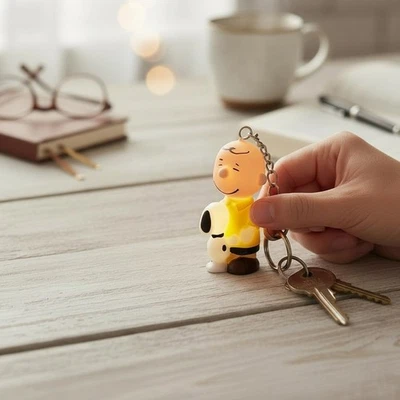 HOUSE OF DISASTER Peanuts Snoopy & Charlie Brown 3D Keyring Light Up 1980s Cartoon Character BNWT