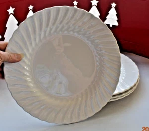 4 ~ Sheffield Bone White Dinner Plates Swirl Rim 10 3/8” Porcelain VTG 1990 - Picture 1 of 5