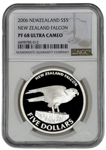 2006 New Zealand Falcon $5 Silver Proof Coin NGC PF 68 UC - Picture 1 of 2