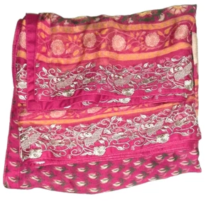 Women's Saree Beautiful Embroidered Magenta 44" x 95" - Picture 1 of 7
