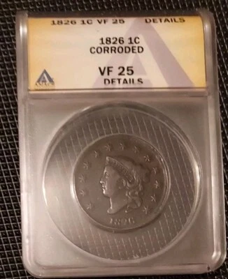 1826 Large Cent - ANACS VF25 Details - Image 1 of 4