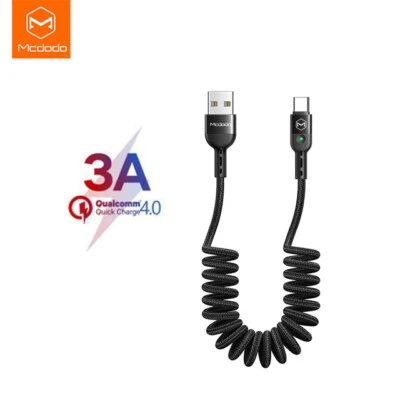 MCDODO 3A Car Spring USB Charging Cable For iPhone Type-C Power Supply QC 4.0 - Image 1 of 4