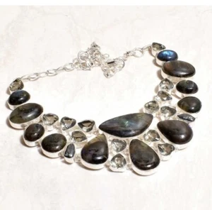 Lovely Labradorite Green Amethyst Handmade Big Necklace Jewelry 99 Gms - Picture 1 of 2