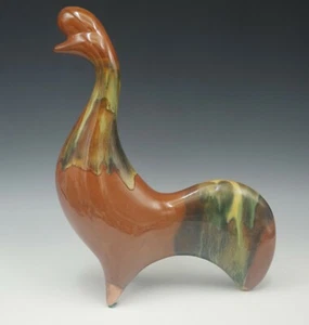 MODERN DRIP GLAZE SIGNED LARGE ROOSTER FIGURINE REDWARE CERAMIC VINTAGE 1978 - Picture 1 of 7