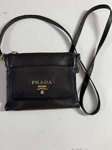 Authentic Brown Calf Leather Prada Crossbody Wallet Pouch