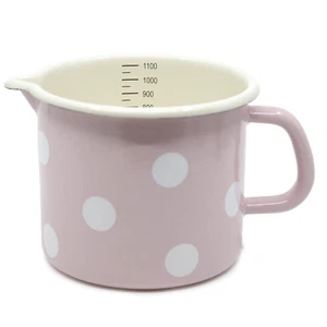 Nostalgie Milchtopf Emaille Rosé mit weißen Tupfen Topf Kochtopf  Messbecher Neu - Bild 1 von 5