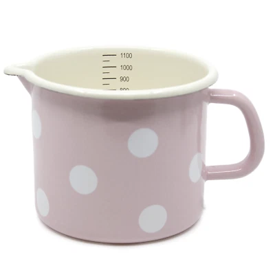 Nostalgie Milchtopf Emaille Rosé mit weißen Tupfen Topf Kochtopf  Messbecher Neu - Bild 1 von 4