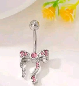 Stainless Steel Rhinestone Bow Belly Ring - Picture 1 of 4