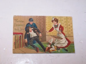 Postal de colección 1910 dirigida estampada matasellada policía criada borracha hecha en Alemania - Imagen 1 de 2