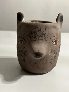 Anthropologie Bur Ware Studio Art Pottery Vase Planter Ceramic Animal Brown Bear - Picture 1 of 6