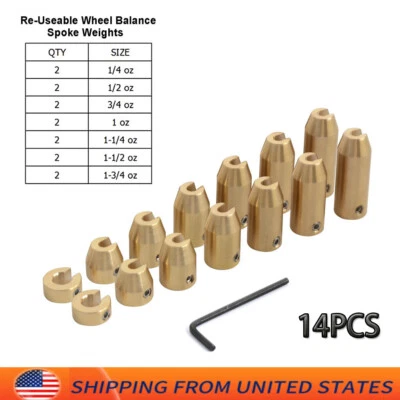 14 Pack Brass Motorcycle Reusable Wheel Spoke Balance Weights Refill Kits - Image 1 of 4