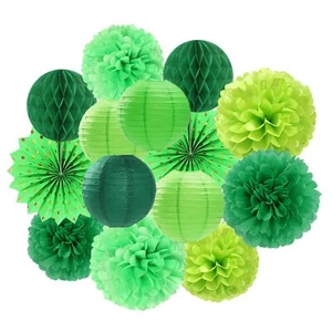 Green Party Decorations Streamers Lanterns - 14pcs St Patricks Day Paper Lant... - Picture 1 of 7